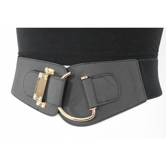 Women Gold Metal Hook Buckle Black Color Belt Wide Elastic  Hip Waist Size L XL - Picture 13 of 13